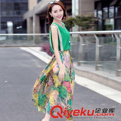 連衣裙 雪紡印花長裙2015夏季新品女裝碎花連衣波西米亞沙灘無袖8604原始圖片3