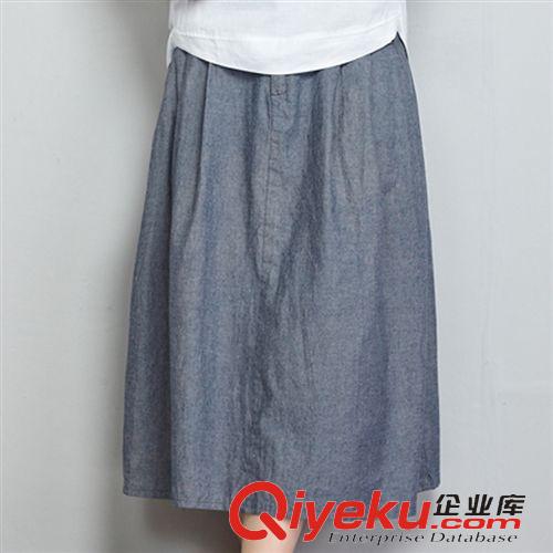 半身裙 2015 夏季新款女士韓版松緊腰半身裙純色百搭牛仔裙百褶長裙8501原始圖片2