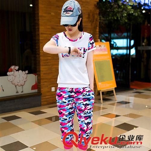 女式休閑褲 2015夏季新款女韓版迷彩服套裝短袖七分褲休閑運動套裝8576原始圖片3