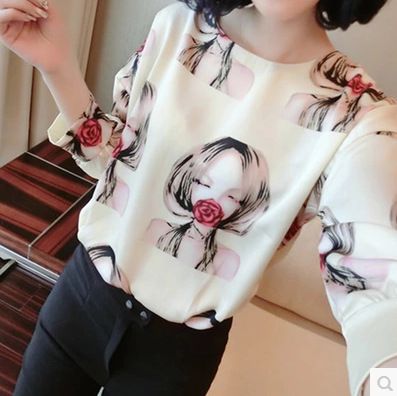 {zx1}時尚上裝 2015春季韓版新品上衣寬松圓領(lǐng)玫瑰花印花套頭T恤衫原始圖片3