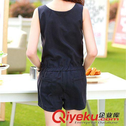 5月30號新款 2015夏季新品韓版收腰顯瘦無袖短褲系帶時尚棉麻連體衣褲套裝