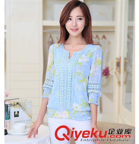 雪紡蕾絲衫 2015夏季新款蕾絲雪紡拼接時(shí)尚百搭淑女氣質(zhì)優(yōu)雅七分袖雪紡小衫