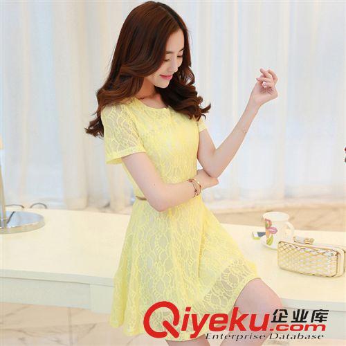 連衣裙 2015夏季新款簡約圓領蕾絲繡花時尚優雅修身顯瘦淑女氣質連衣裙