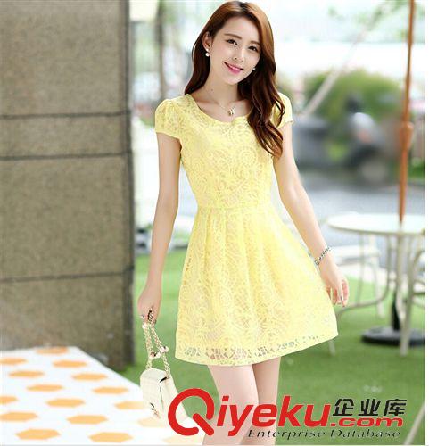 連衣裙 2015夏季新款雪紡修身顯瘦印花裙淑女系腰帶時尚優雅短袖連衣裙