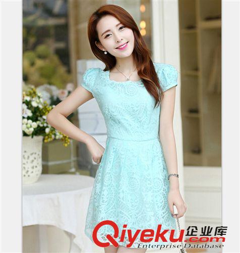 連衣裙 2015夏裝新款雪紡修身優(yōu)雅玫瑰花提花時尚百褶裙擺甜美連衣裙原始圖片3