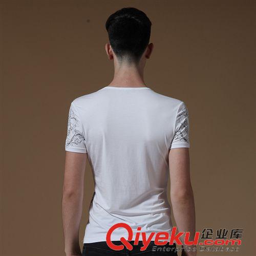 新品T恤 2015夏季熱賣韓版印花純棉圓領(lǐng)時(shí)尚燙鉆修身男短袖T恤大碼潮男裝