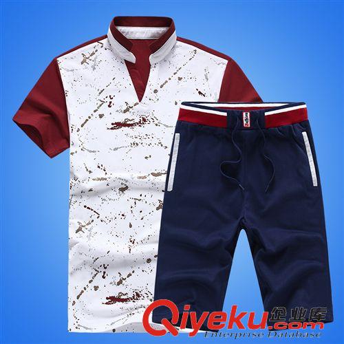 15年爆款專區(qū) 新款夏季男士套裝韓版青少年V領潮T恤短袖寬松大碼t恤運動套裝