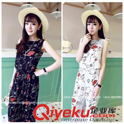 5月新款 現(xiàn)貨批發(fā)2015夏季新款女裝韓版字母涂鴉闊腿褲女式套裝