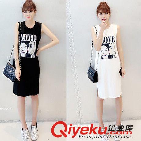 5月新款 2015夏裝新款韓版?zhèn)€性印花背心裙中長(zhǎng)款T恤女 現(xiàn)貨批發(fā)原始圖片3