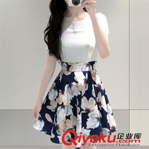 店長推薦 1069#歐洲站印花連衣裙夏裝新款女裝短袖大花圓領(lǐng)收腰連衣裙原始圖片3