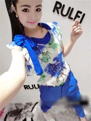 時尚套褲 套裙 1063#2015歐洲站{zx1}時尚休閑花邊袖設計碎花收腰+長褲套裝原始圖片3