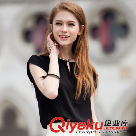 雪紡衫，蕾絲衫 1199#歐美夏季新款雪紡衫女裝短袖夏裝女士上衣原始圖片2