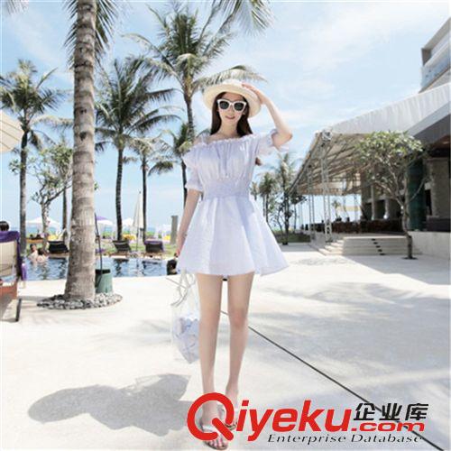 時尚連衣裙系列 2015夏季新款韓版蝴蝶結(jié)寬松短裙 純色泡泡袖棉麻連衣裙 爆款女裝