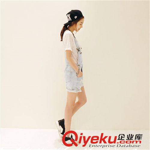 時尚牛仔 系列 2015韓版拉鏈破洞褲吊帶褲背帶褲卷邊牛仔短褲女原始圖片2