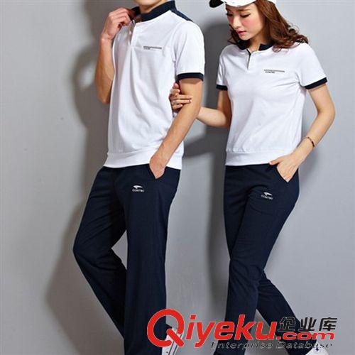 情侶裝 夏季情侶短袖 休閑立領(lǐng)男士運(yùn)動(dòng)套裝女運(yùn)動(dòng)服T恤polo衫 A18-1原始圖片2
