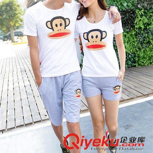 情侶裝 新款情侶裝夏 棉印花短袖短褲男女休閑運(yùn)動(dòng)套裝原始圖片2