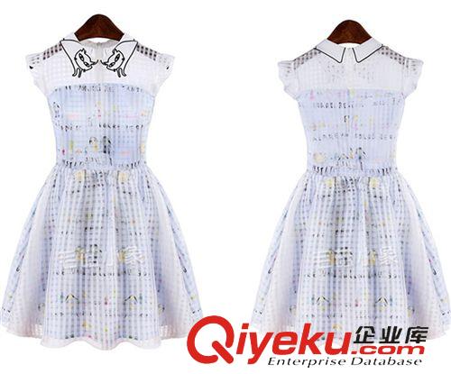 5月新款 歐洲站2015年夏季新款格紋歐根紗雪紡無袖蓬蓬裙連衣裙女裝原始圖片3