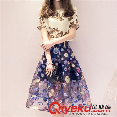 連衣裙套裝 2015夏裝新款女裝韓版大碼修身顯瘦雪紡刺繡連衣裙兩件套裝