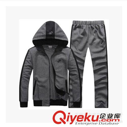 情侶套裝 運動套裝情侶款春秋純棉休閑運動服拼色連帽衛(wèi)衣套裝廠家批發(fā)供應