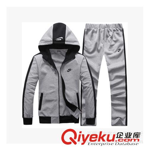 情侶套裝 運動套裝情侶款春秋純棉休閑運動服拼色連帽衛(wèi)衣套裝廠家批發(fā)供應