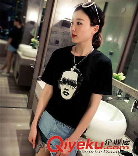 跑量T恤 2015夏季新款女韓國簡約百搭圓領純棉短袖印花人頭T恤原始圖片2