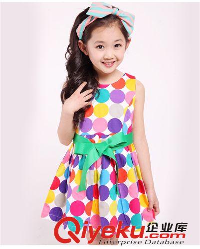 夏款專區(qū) 童裝2015新款夏裝女童連衣裙批發(fā) 時尚韓版彩色大圓點純棉連衣裙原始圖片3