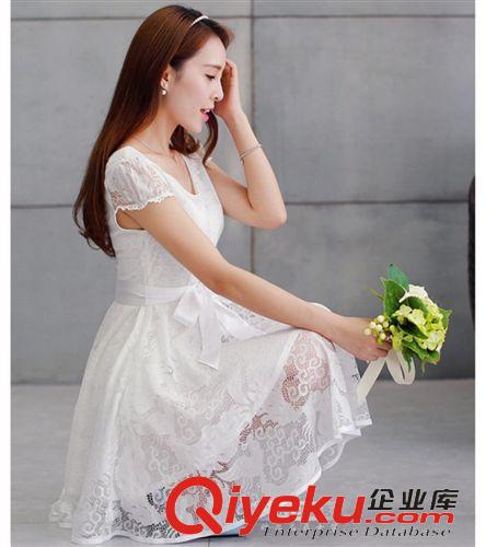 連衣裙 夏裝新款韓版修身短袖女裝蕾絲氣質(zhì)夏季連衣裙女潮原始圖片3
