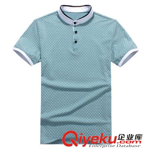 男裝精品 2015年夏 男士時(shí)尚韓版陽光男裝立領(lǐng)扣子斑點(diǎn)純棉男短袖T恤