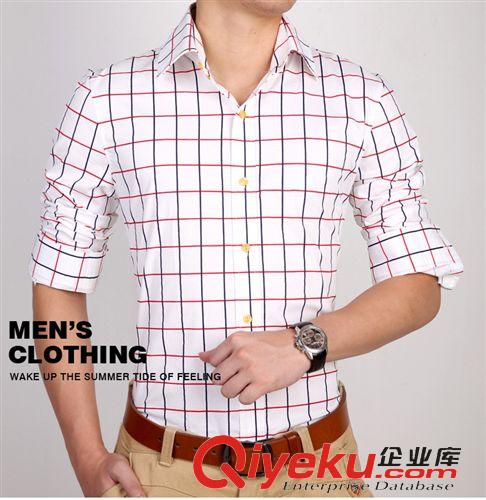 寸衫 廠家直銷男式格子襯衣韓版修身男士長袖襯衫 時尚寸衫上衣外套