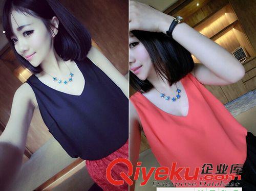 夏季爆款 女裝廠家直銷2015夏季新款輕熟女驚訝后背設(shè)計(jì)感品質(zhì)雪紡背心