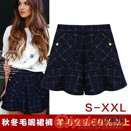 3月新款{dy}波 女裝秋冬新款女短褲羊毛呢短裙格子高腰顯瘦呢子女裙褲批發原始圖片2