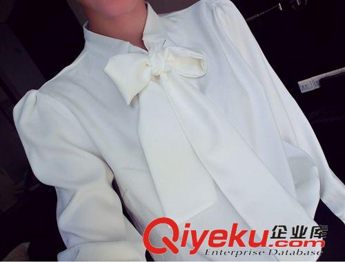 3月新款{dy}波 廠家直銷2015春裝女式襯衣韓版小清新寬松長袖蝴蝶結(jié)直筒襯衫原始圖片3