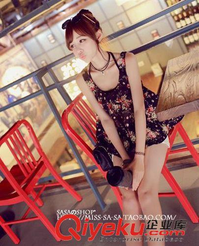 雪紡衫 廠家直銷2015新款夏裝 韓版甜美花朵無(wú)袖娃娃衫上衣 小背心原始圖片2