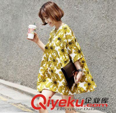 5.30 2015韓國東大門夏季新款向日葵花朵寬松娃娃連衣裙 女原始圖片2