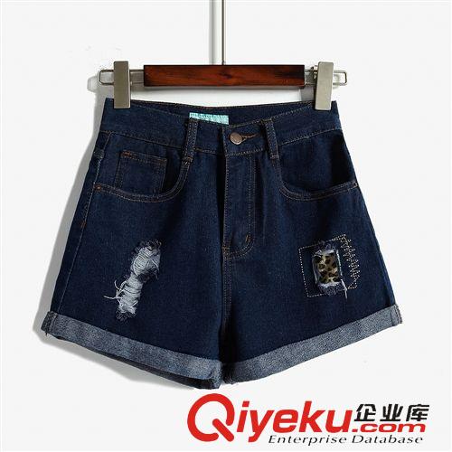 5.29 2015韓國(guó)東大門夏季新款顯瘦破洞豹紋牛仔短褲 女原始圖片3
