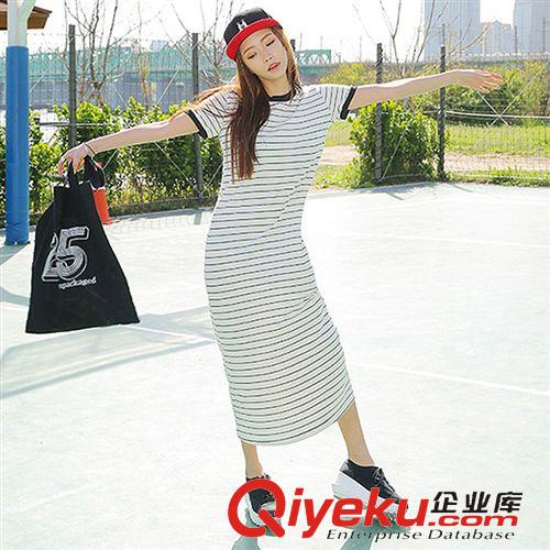 5.29 2015韓國東大門夏季新款寬顯瘦松條紋連衣裙長裙 女原始圖片2