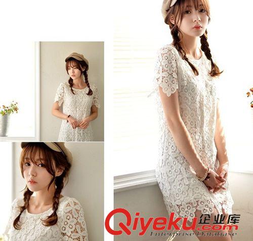5.29 2015夏季新款韓版蕾絲花邊修身顯瘦短袖連衣裙 女原始圖片2