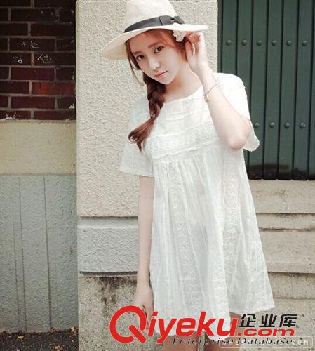 5.29 2015夏季新款韓版蕾絲花邊修身顯瘦短袖連衣裙 女