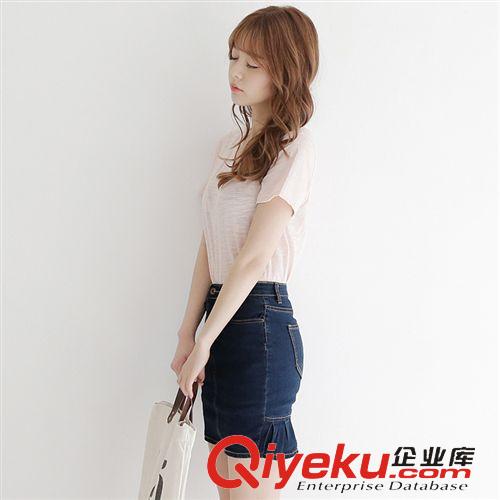 5.27 2015夏季新款韓版彈力顯瘦高腰包臀半身牛仔短裙 女原始圖片3