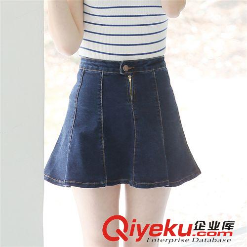 5.27 2015夏季新款韓版顯瘦包臀半身牛仔短裙傘裙百褶裙 女原始圖片2