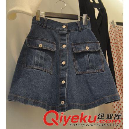 5.26 2015夏季新款韓國東大門代購時尚高腰百搭A字短裙牛仔裙 女原始圖片2