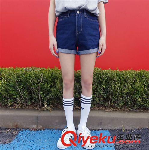 5.24 2015夏季新款韓版寬松顯瘦卷邊高腰大碼牛仔短褲 女原始圖片2