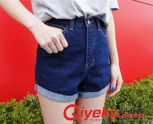 5.24 2015夏季新款韓版寬松顯瘦卷邊高腰大碼牛仔短褲 女原始圖片3