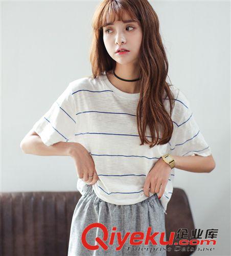 5.22 2015夏季新款韓版寬松條紋學生裝圓領短袖T恤 女原始圖片3