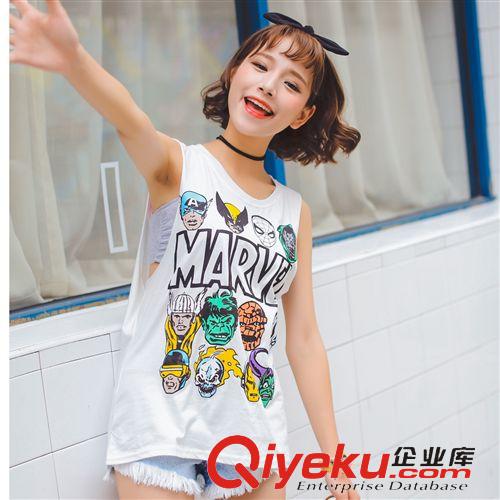 5.22 2015夏季新款韓版寬松學院風嘻哈復仇者聯盟無袖T恤 女原始圖片2