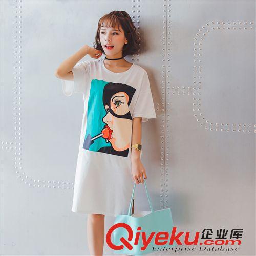 5.22 2015夏季新款韓版寬松棒棒糖中長款短袖T恤連衣裙 女原始圖片3