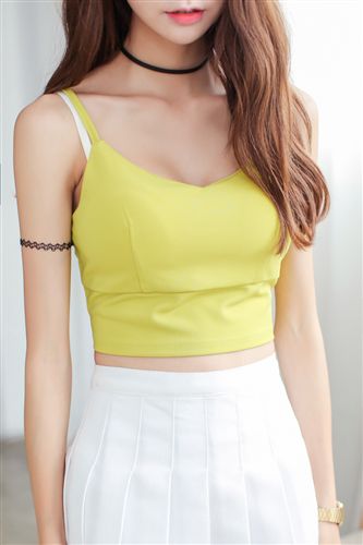 5.19 2015夏季新款韓版V領(lǐng)緊身打底性感露臍吊帶背心 女原始圖片3