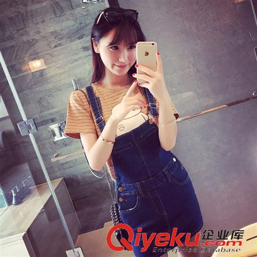 背帶裙連體裙/褲 2015夏季新款 個(gè)性口袋 百搭 減齡 顯瘦牛仔背帶連衣裙原始圖片2