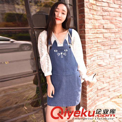 背帶裙連體裙/褲 2015夏季新款 個(gè)性口袋 百搭 減齡 顯瘦牛仔背帶連衣裙