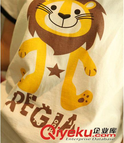 森女系 新款卡通小獅子印花圖案鑲邊短袖寬松t恤女 百搭休閑體恤衫原始圖片2